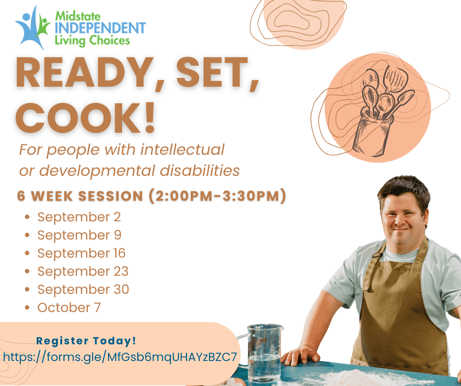Cooking class flyer with smiling man in apron
